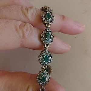 Antique style Emerald Topaz 925 Bracelet